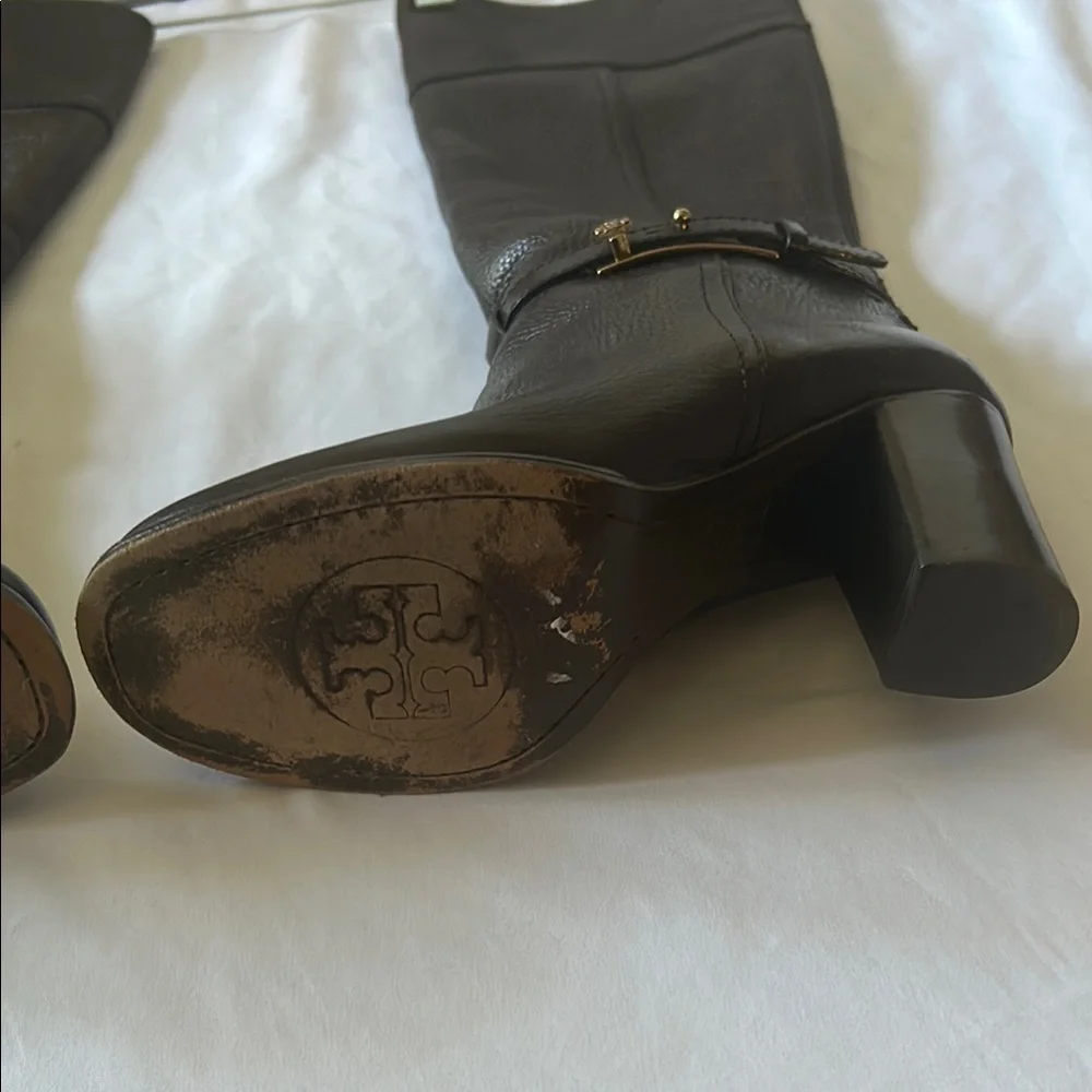 Tory Burch Brown Leather Tall Riding Boots • Block Heel • Size 5.5M